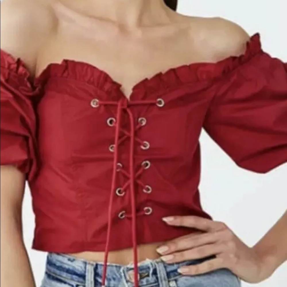 NWT Forever 21 Lace up Red Top Small